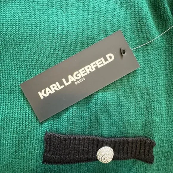 Karl Lagerfeld Paris Layered Essentials - Green Wool Blend Holiday Sweater Sz L - Picture 9 of 14